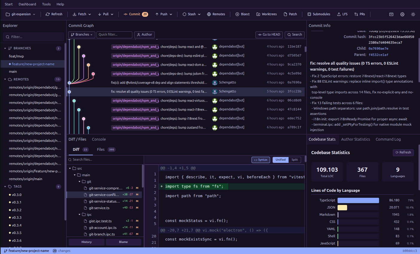 GitPress main interface in dark theme